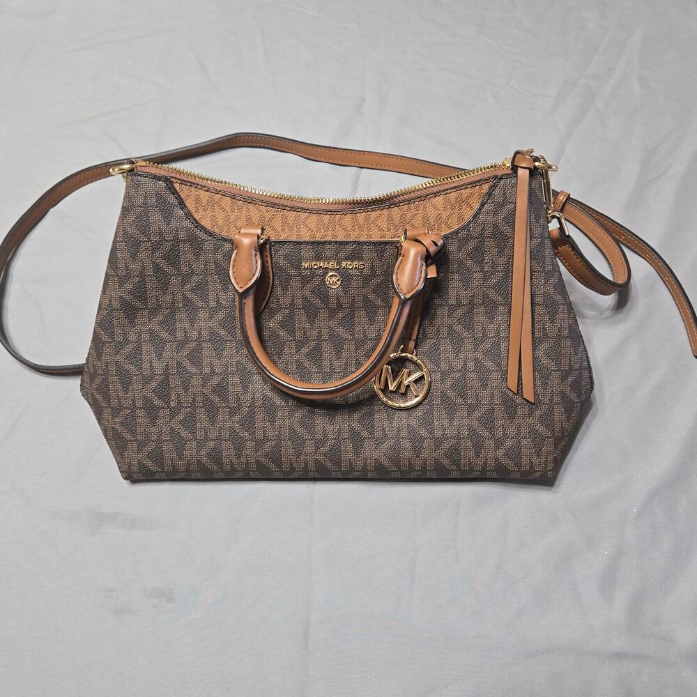 Michael Kors Austen Brown Saffiano Leather Satchel Crossbody bag Handbag Purse